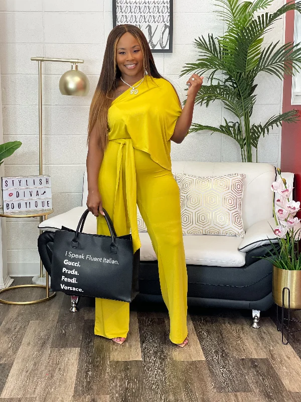 Energy Plan Jayne One Shoulder Jumpsuit (Mustard)