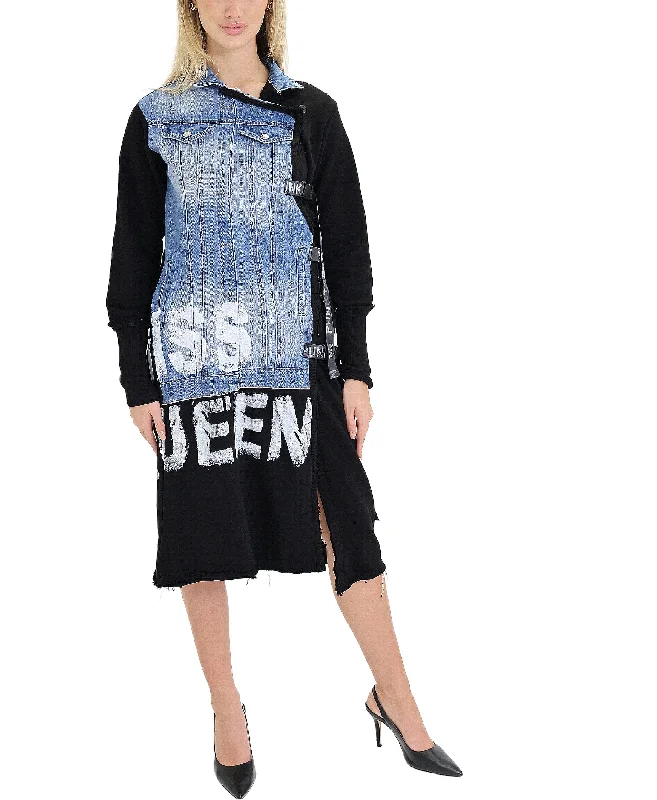 Carefree Style Knit Dress w/ Denim Trim