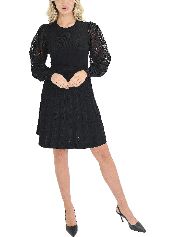 Simple Matching Knit Dress w/ Lace Sleeves