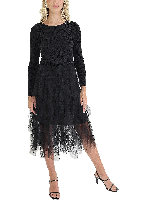 Relaxed Style Knit Midi Dress w/ Tulle