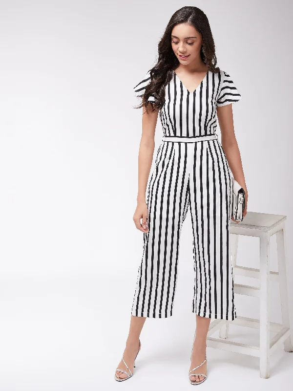 Comfy Chic Wear Monocromatic Stripes Jumpsuit