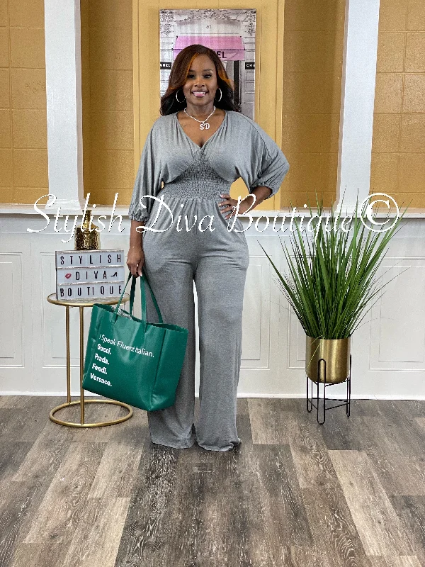 Classic Color Natori Smocking Waist Jumpsuit (Heather Charcoal)
