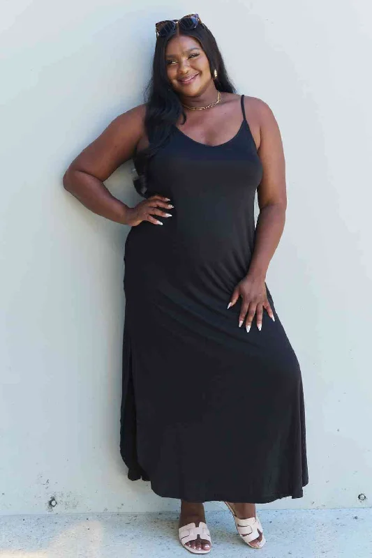 Soft Fabrics Ninexis Good Energy Full Size Cami Side Slit Maxi Dress in Black