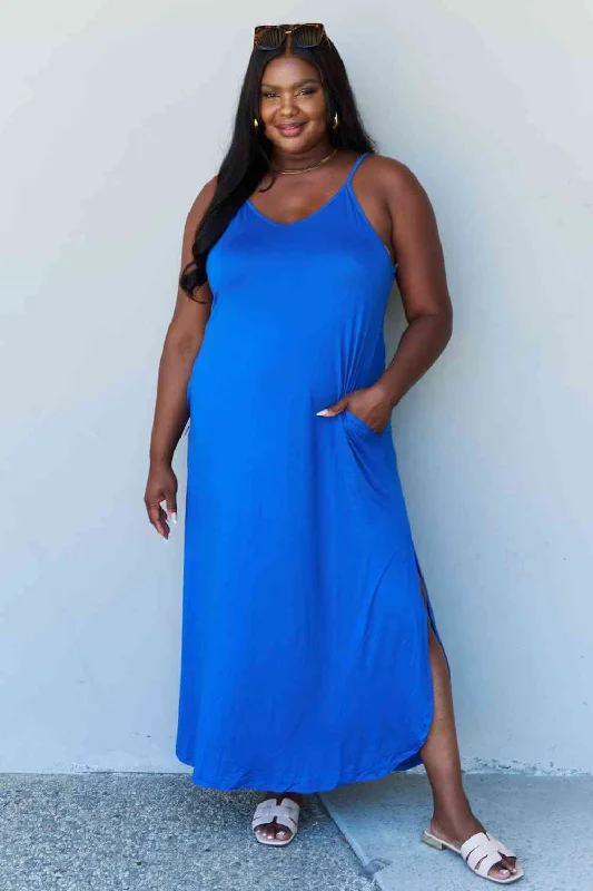 Soft Textures Ninexis Good Energy Full Size Cami Side Slit Maxi Dress in Royal Blue