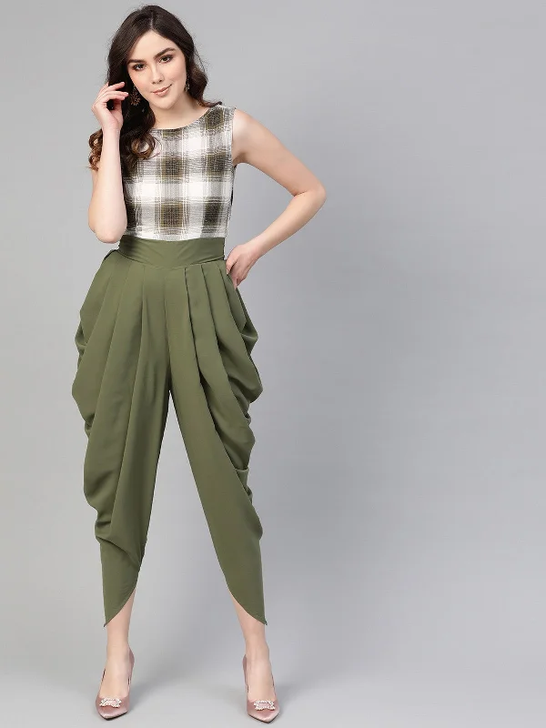 Casual Street Olive Checkered Cowl Jumpsuit