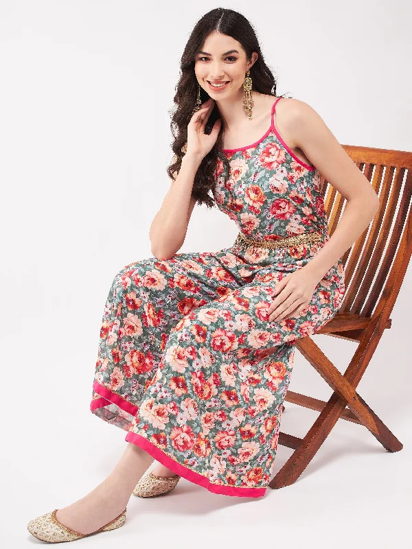 Versatile Itinerary Painted Floral Look Digital Printed Strappy Jumpsuit