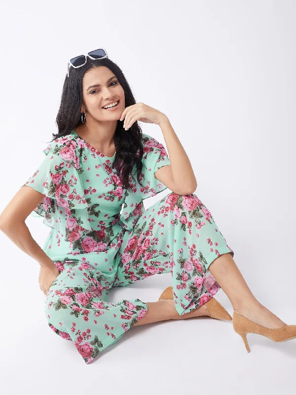 Exquisite Fabrics Pastel Printed Floral Jumpsuit