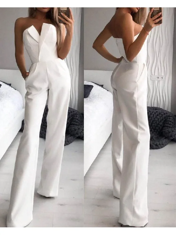 Body Design Patchwork Solid Color Strapless Jumpsuits
