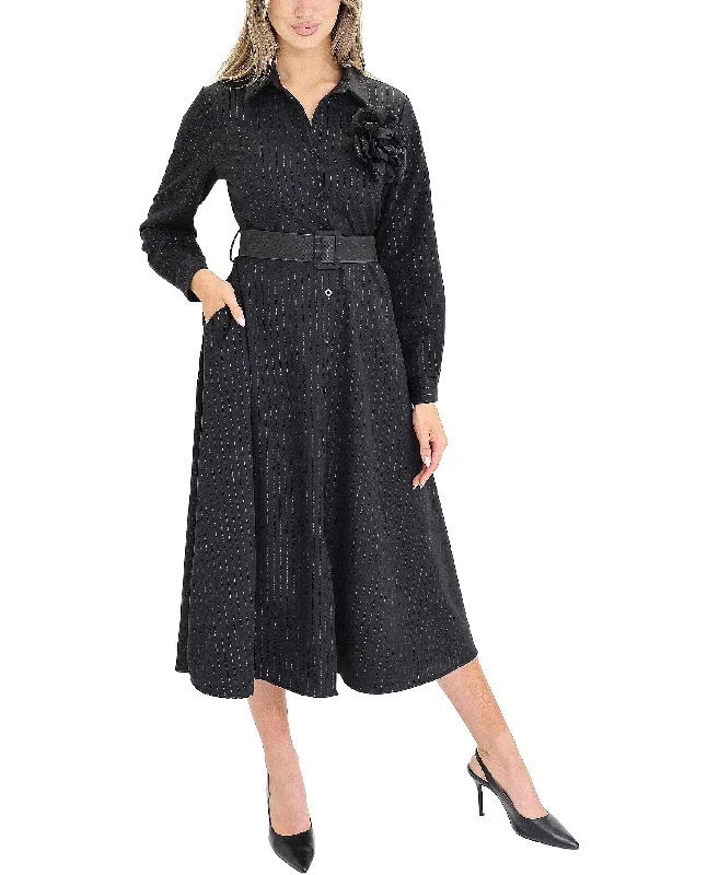 Comfortable And Simple Pinstripe Midi Shirt Dress