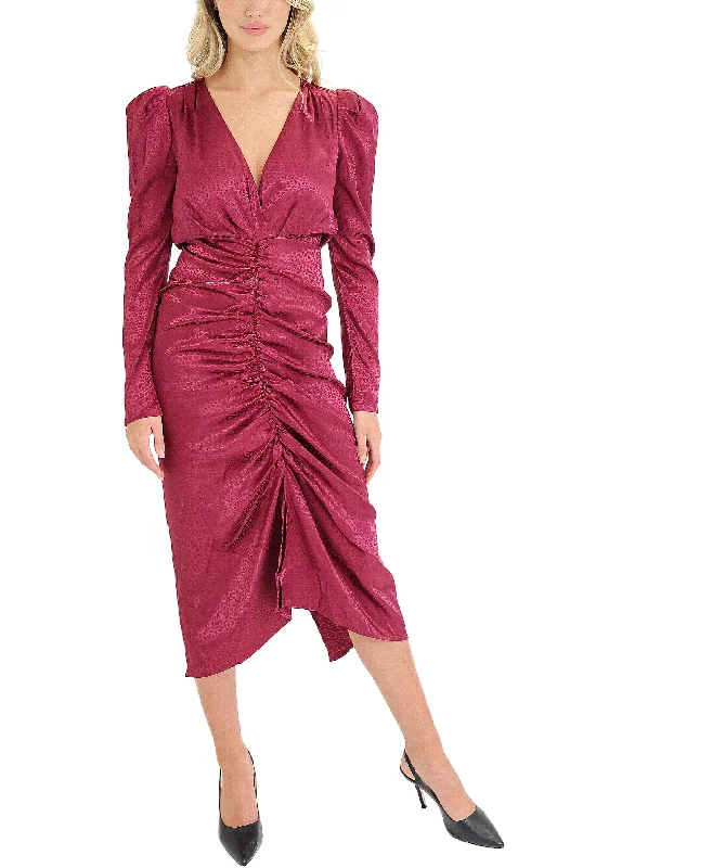 Embroidery Design Printed Ruched Midi Dress
