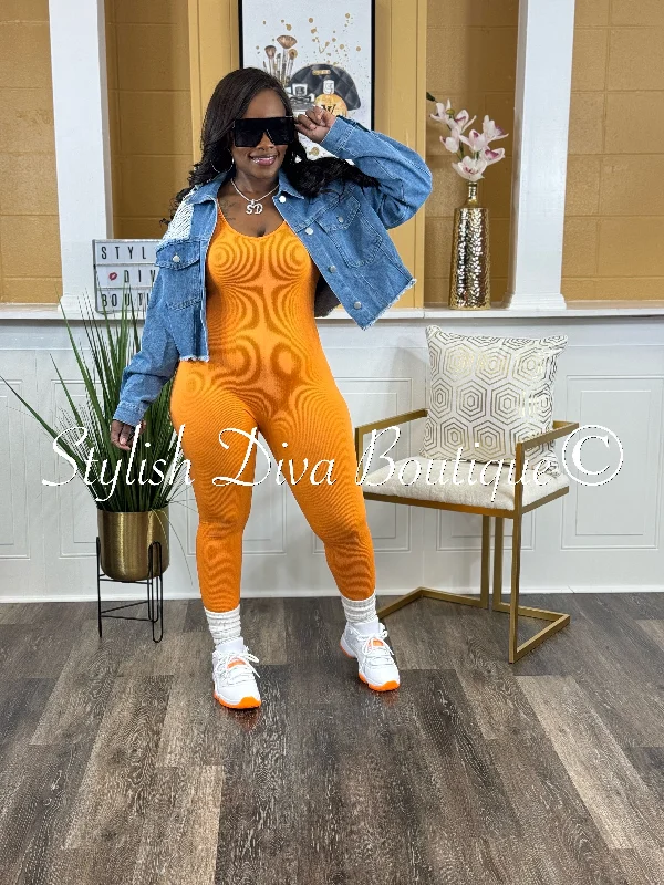 Elegant Wear Ribbed Seamless Jumpsuit (Orange)