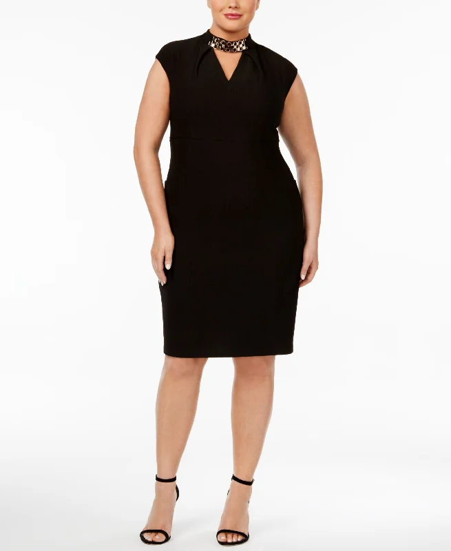 Dapper Suits Sangria Plus Size Chain Link Mock Neck Dress