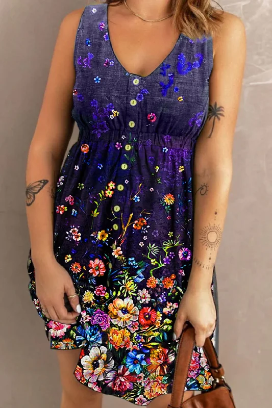 Relaxed Weekend Wear Scoop Neck Buttoned Sleeveless Magic Dress with Pockets