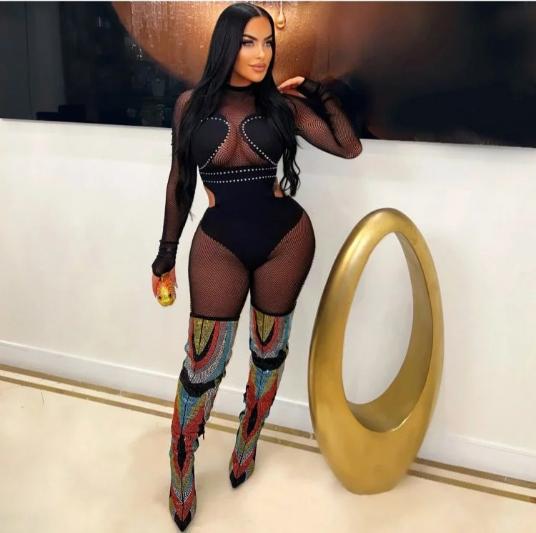 Timeless Outfits See Through Embellished Hollow Out Jumpsuit