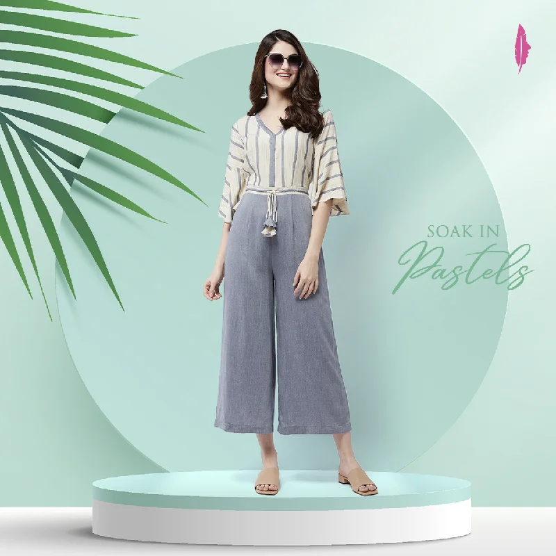 Urban Design Sense Soaked In Pastels Dori Jumpsuit With Bell Sleeves