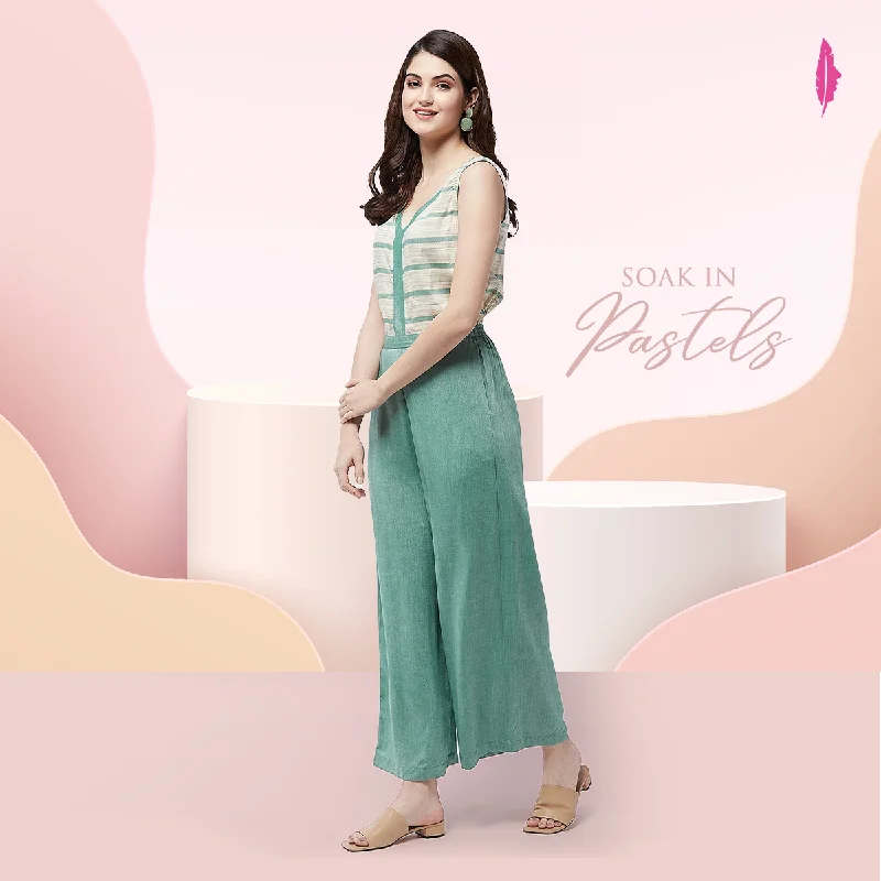 Simple Design Soaked In Pastels Sleeveless Jumpsuit With V Neckline