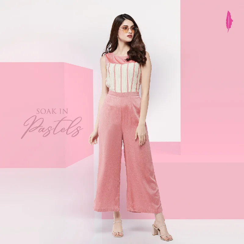 Comfortable Series Soaked In Pastels Stripes Sleeveless Jumpsuit