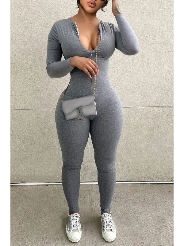 Versatile Outfits Solid Color High Rise Fitted Jumpsuit