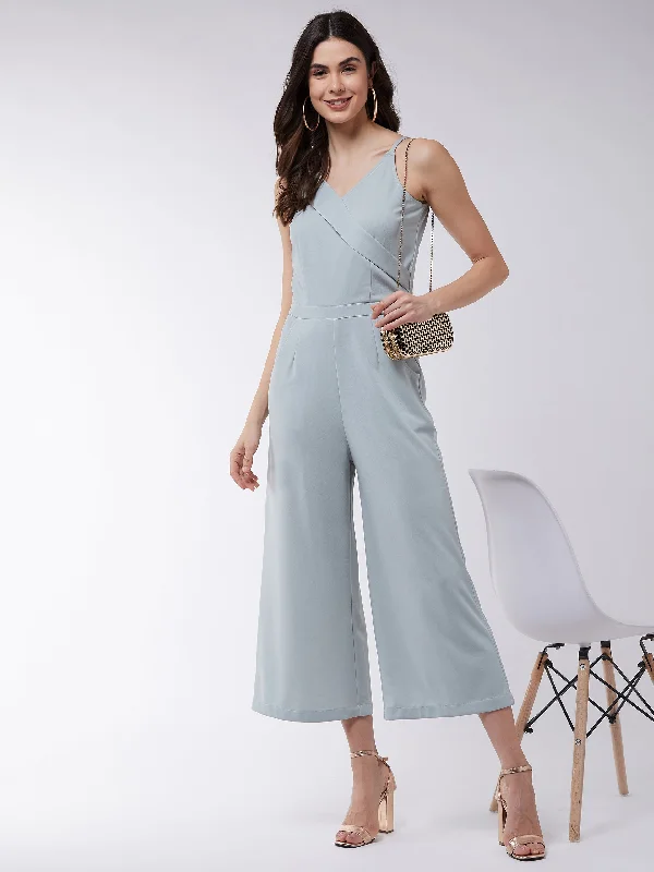 Classic And Versatile Solid Overlap Sleeveless Jumpsuit