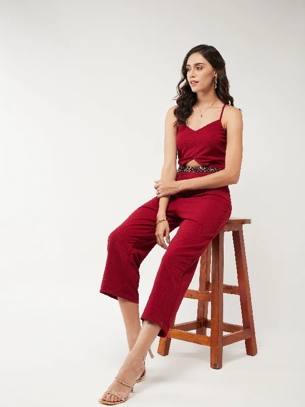 Cozy Lifestyle Solid Strappy Sequin Detail Jumpsuit