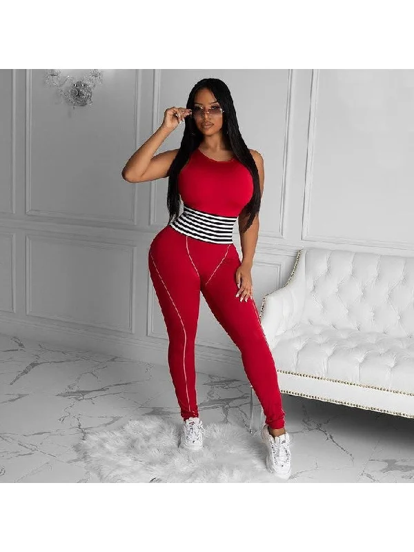High-quality Design Striped Bodycon Sleeveless Jumpsuits