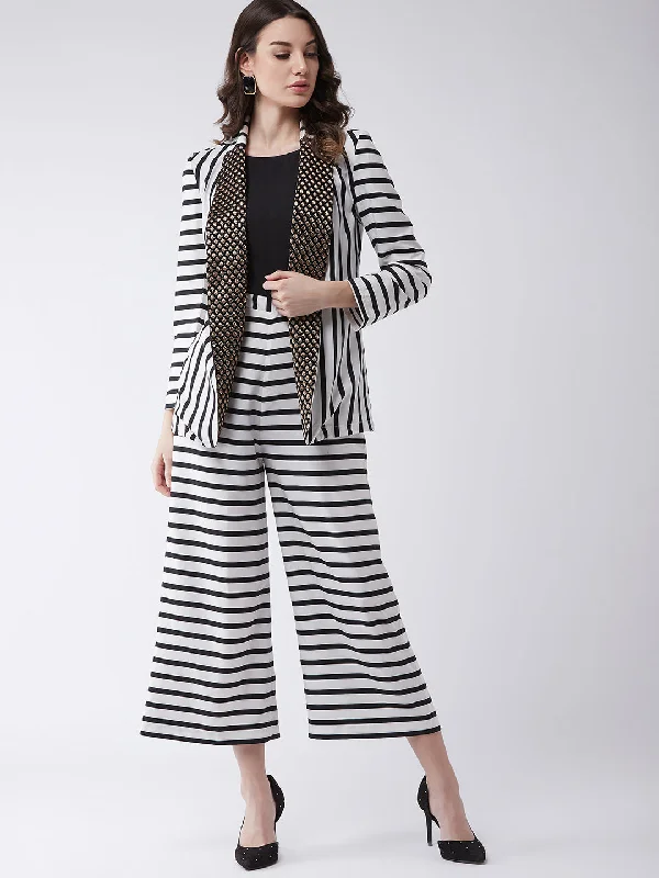 Soft Comfort Stripes Jumpsuit With Blazer