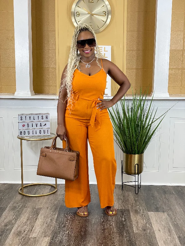 Luxury Style Summer Days Linen Jumpsuit (Orange)