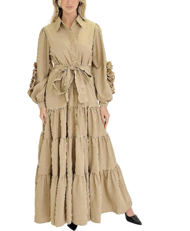 French Style Tiered Maxi Dress w/ Ruffle Sleeves