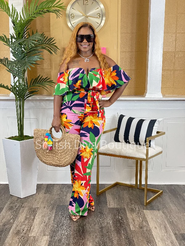 Easy Chic Wear Tropical Desire Jumpsuit (Navy/Orange Multi)