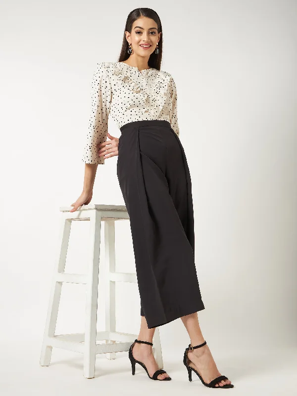 Fashion Wear White Printed Polka Jumpsuit