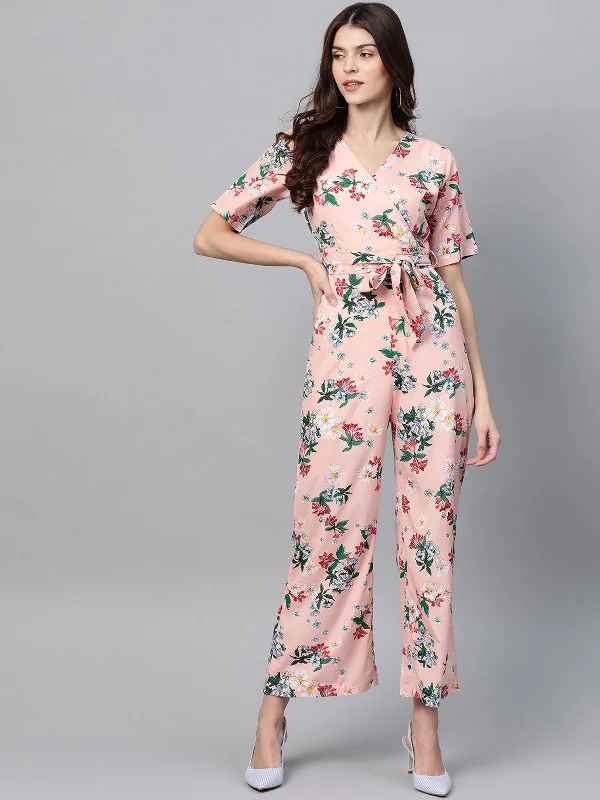 French Retro Pastel Floral Printed Jumpsuit