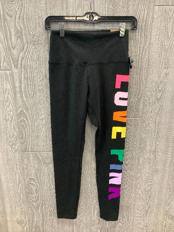 Playful Style Black Athletic Leggings Pink, Size S