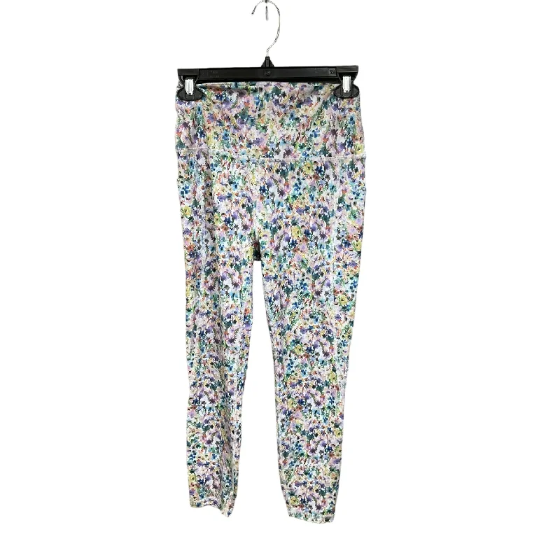 Embroidered Letters Floral Print Athletic Leggings Rbx, Size S