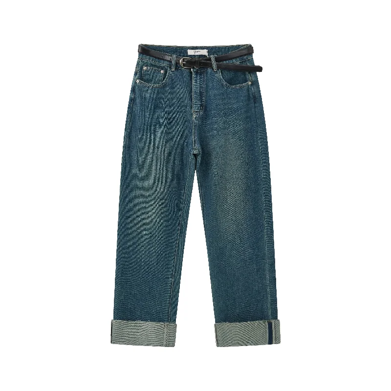 Fashionable Items 2824Q Rolled-Cuff Denim Jeans