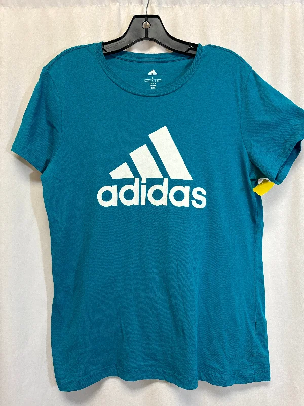 French Style Athletic Top Short Sleeve By Adidas In Blue, Size: L