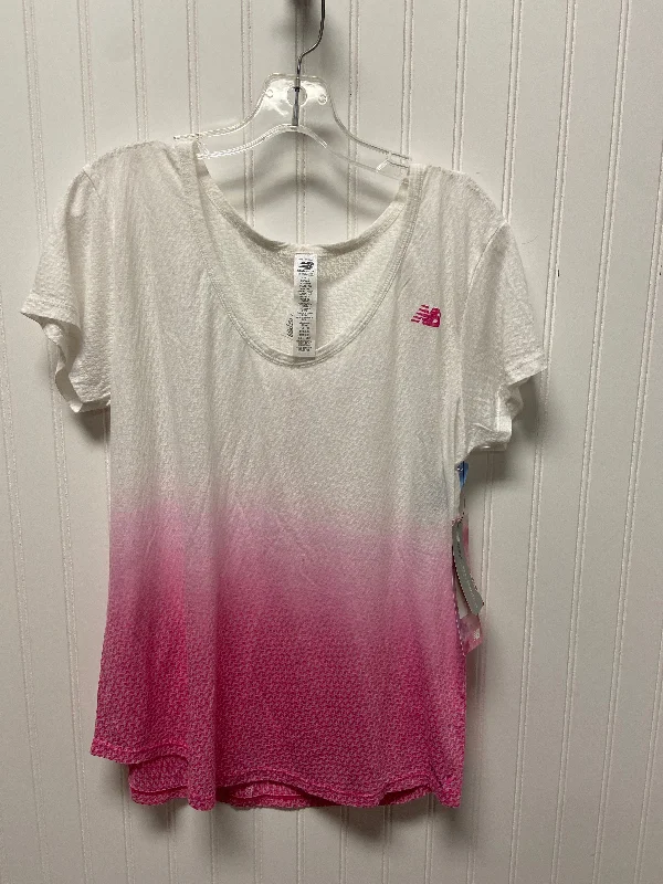 Relaxed Style Athletic Top Short Sleeve By New Balance In Pink & White, Size: L
