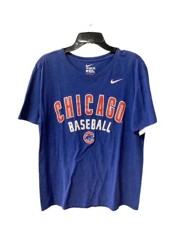 Elegant Style Athletic Top Short Sleeve By Nike Apparel In Blue & Red, Size: L