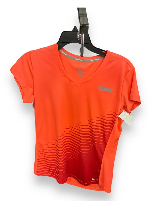 Fashionable Ease Athletic Top Short Sleeve By Nike Apparel In Orange, Size: L