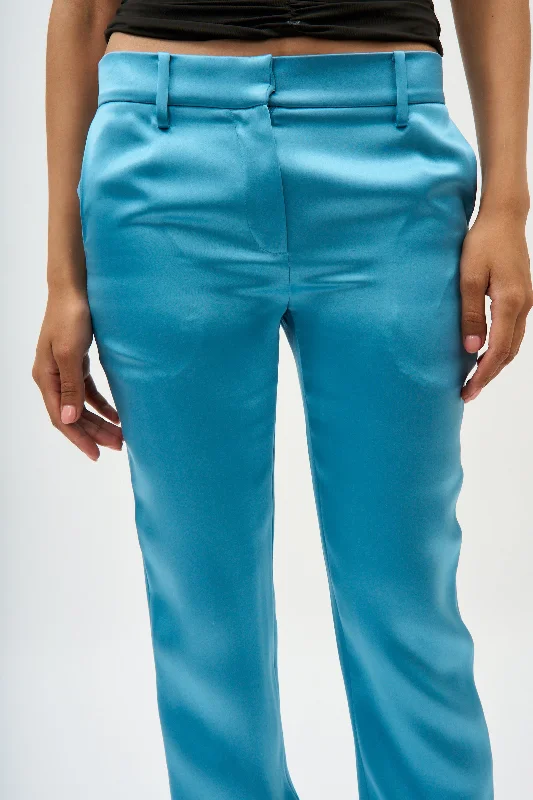 Celebrity Style Silk Skinny Aquamarine Trousers