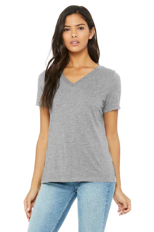 Moisture wicking Bella + Canvas Womens CVC Short Sleeve V-Neck T-Shirt - Heather Grey
