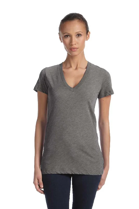 Easy Chic Wear Bella + Canvas Womens Short Sleeve Deep V-Neck T-Shirt - Grey