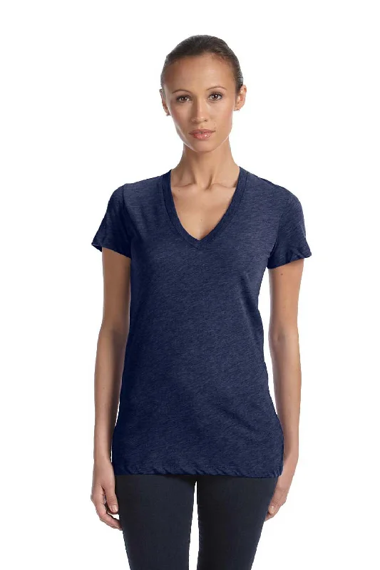 Soft Comfort Wear Bella + Canvas Womens Short Sleeve Deep V-Neck T-Shirt - Navy Blue Soft Comfort Wear Bella + Canvas Womens Short Sleeve Deep V-Neck T-Shirt - Navy Blue