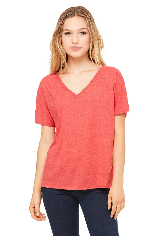 Cozy Chic Wear Bella + Canvas Womens Slouchy Short Sleeve V-Neck T-Shirt - Red Triblend Cozy Chic Wear Bella + Canvas Womens Slouchy Short Sleeve V-Neck T-Shirt - Red Triblend
