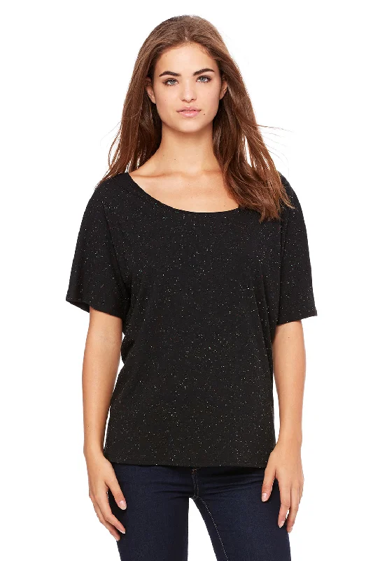 Casual Chic Wear Bella + Canvas Womens Slouchy Short Sleeve Wide Neck T-Shirt - Black Speckled