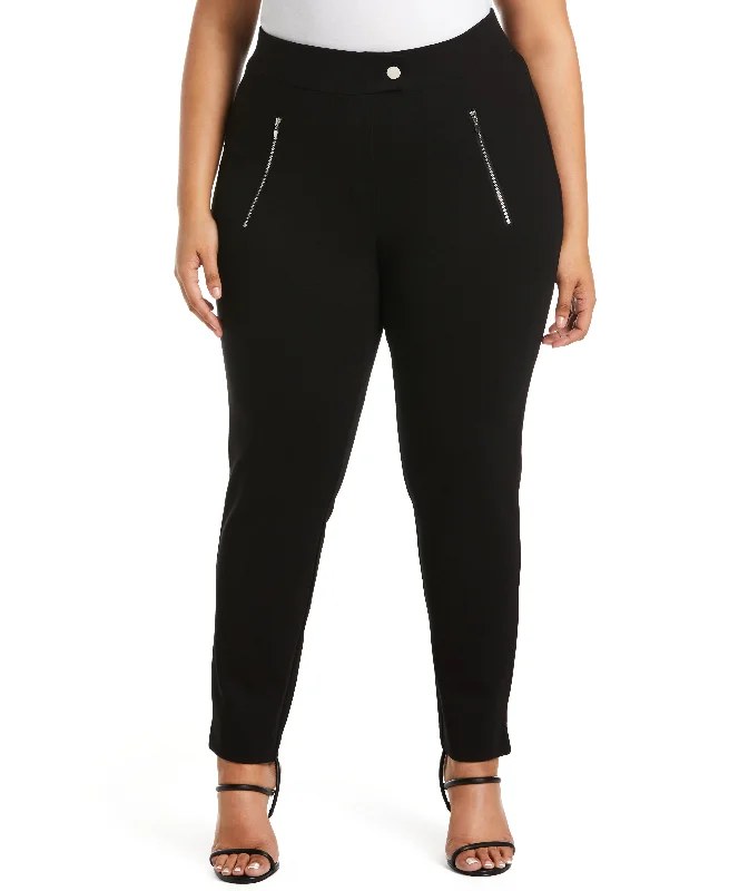 Cozy Shirts Plus Size Classic Fit Pull-On Ankle Pant with Zipper Detail