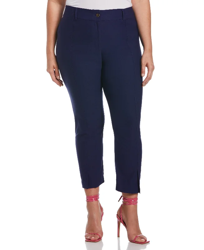 Soft Casuals Plus Size Classic Fit Seamed Straight Leg Crop Pant with Vents