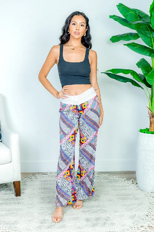Exquisite Tailoring Boho Beauty Multi Color Asymmetrical Stripe Flare Pants (V220W-A085P) Exquisite Tailoring Boho Beauty Multi Color Asymmetrical Stripe Flare Pants (V220W-A085P)