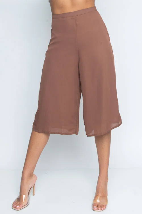 Lounge Wear Solid Chiffon Capri Pants w/Zipper on the side *(DBSU-NB15)
