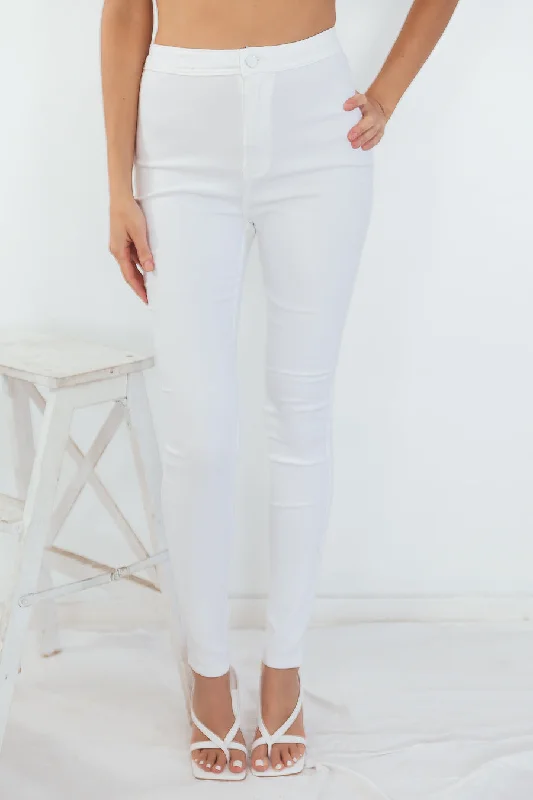 Wearable At Home Or Out Fitted Stretch Denim Pants - White