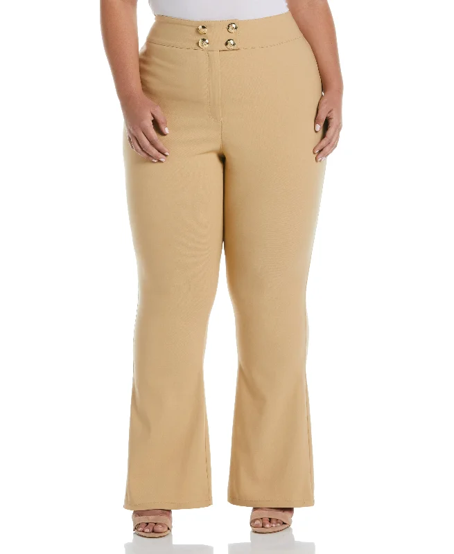 Carefree Style Plus Size Flare Leg Pant with Button Detail